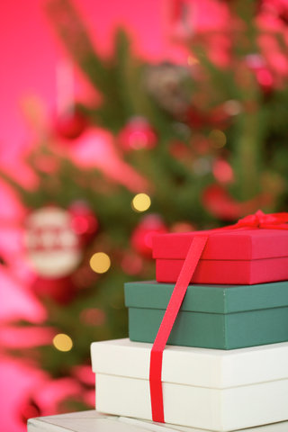 A stack of Christmas presents