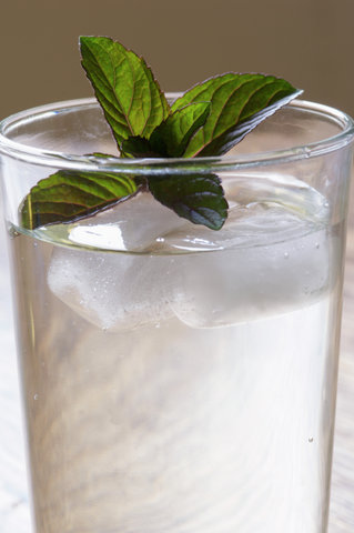 Glass of water with fresh peppermint